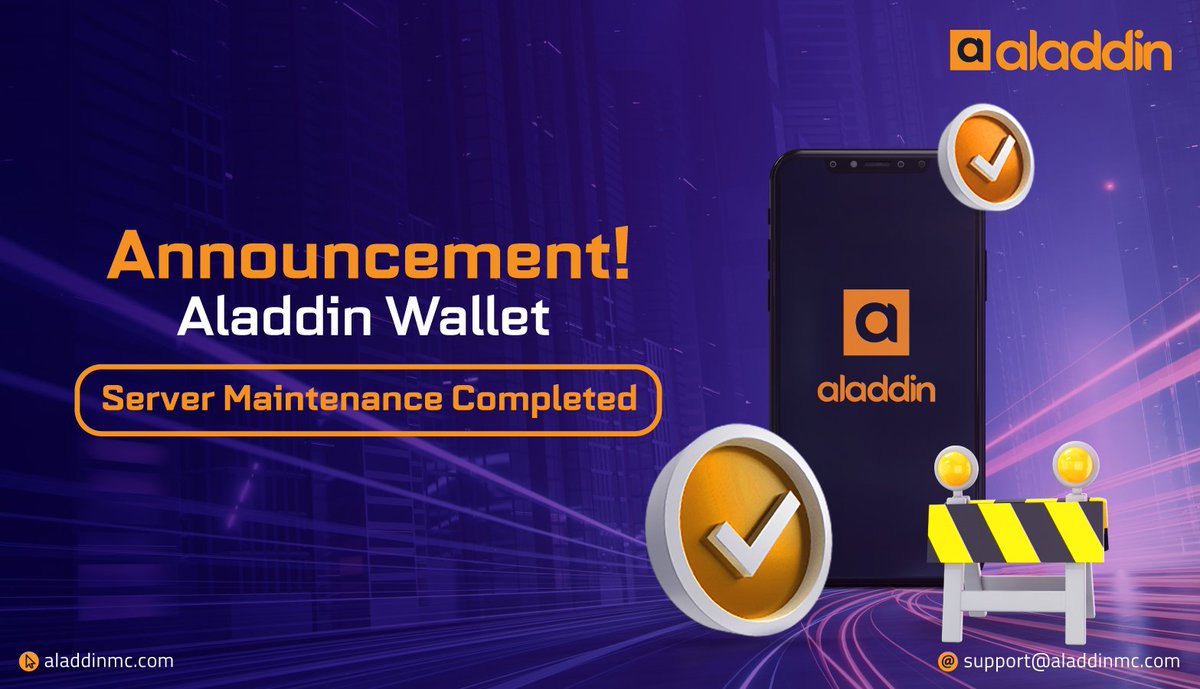aladdin_wallet's tweet photo. We are pleased🥳 to announce that #AladdinWallet server maintenance has been successfully completed. All deposits and withdrawals are now available and functioning as usual.

We appreciate your co-operation during the maintenance period.

Thank you for choosing Aladdin Wallet. https://t.co/qDqVhsnbhh