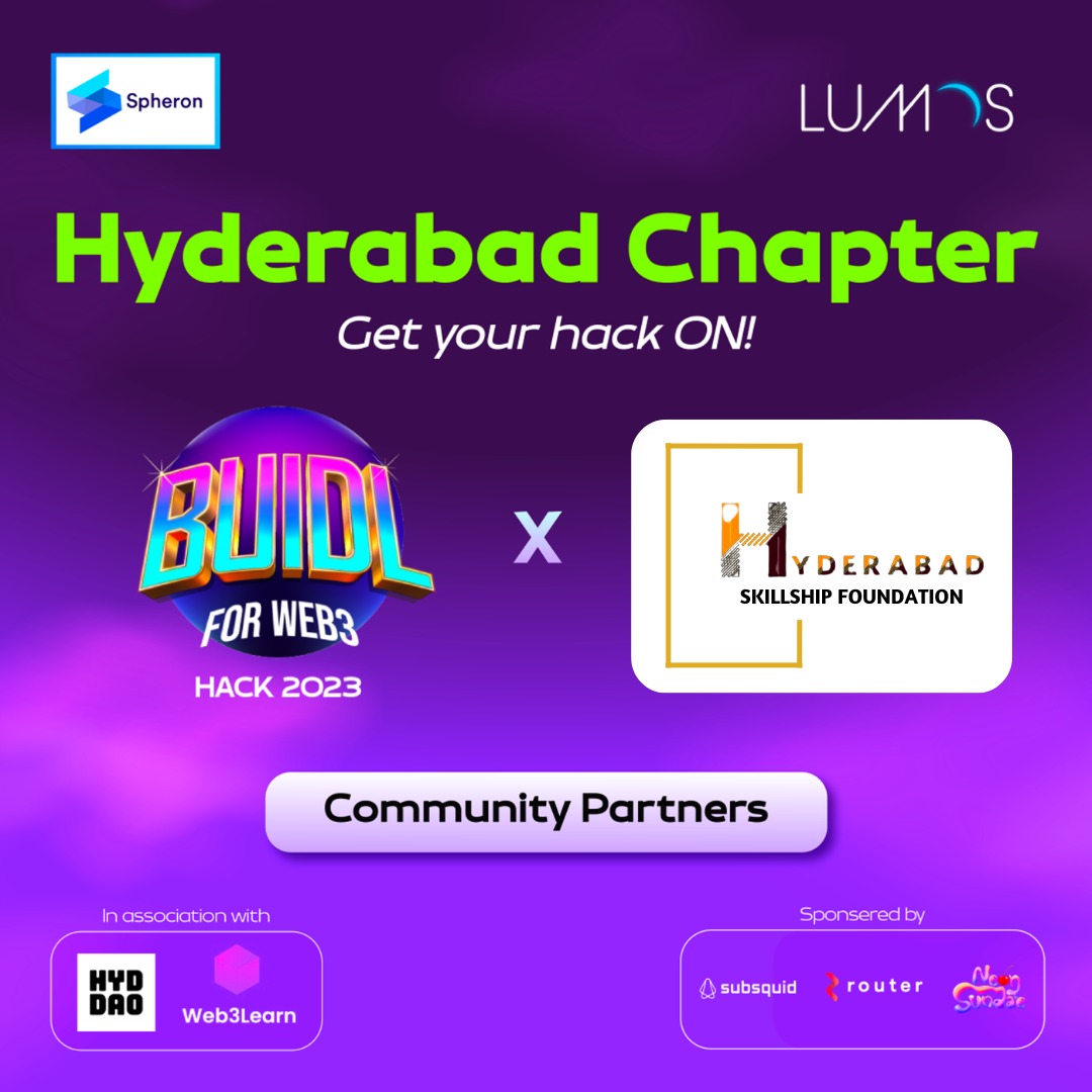 skfhyd's tweet photo. We are delighted to partner with @lumoslabsHQ for their Hyderabad Chapter!

Details and registration here - Register now! - https://t.co/7Y4rkRZ0BG

Special Thanks to @anshitaksoni for this collaboration.

@web3_learn 
@SpheronHQ 
@hyderabaddao 
@SkillshipF https://t.co/XlWMMBMtif