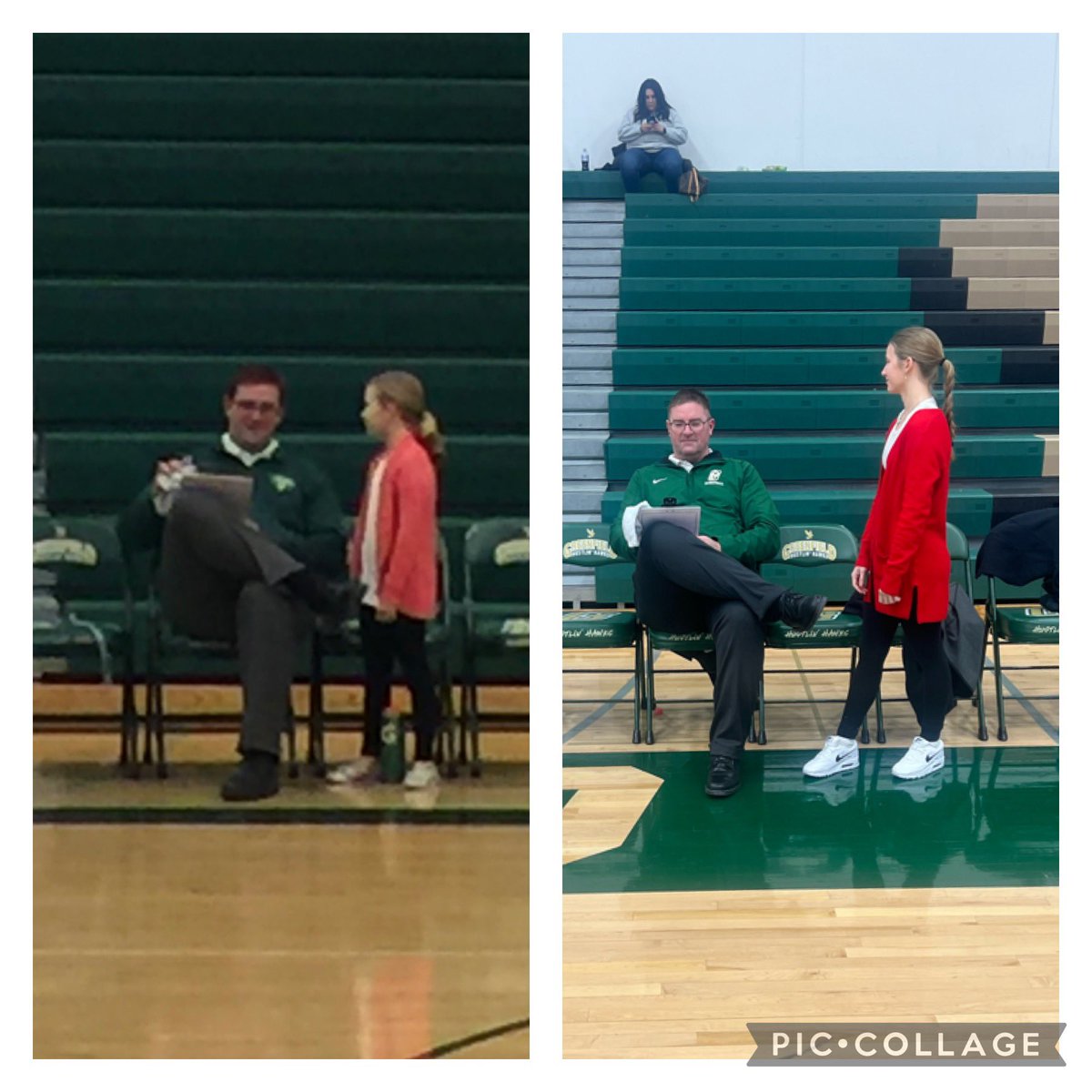 Coach Graetz has been in her corner since day 1. Convinced her in 3rd grade to play &amp; been cheering her on ever since. Great guy! Back in 4th grade she was lucky to spend the day w him &amp; sit on the bench of a varsity game. Glad we got a chance 2 recreate this pic 7 years later.