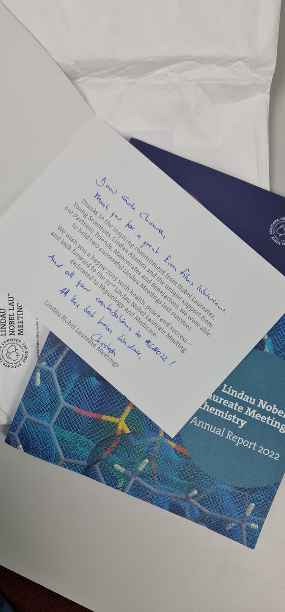 Such a warm greeting from @lindaunobel #LINO22 and reminds me of a wonderful & insightful #summer in #Lindau I ever had. Thanks @GaerberNadine & team for the endless assistance! #NobelPrize #Nobellaureate