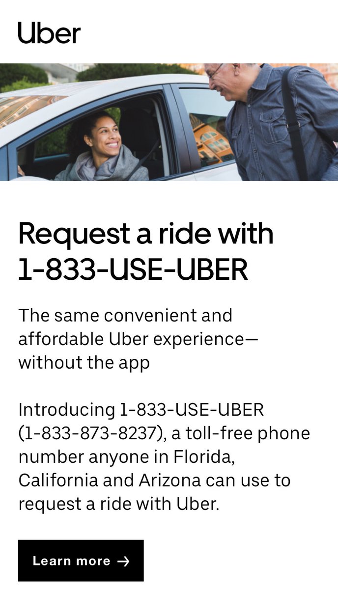 jazmynbreanna's tweet image. @Uber is taking us back to toll-free taxis. Now you can request a ride without the app #accessibility

Great news for the digitally-challenged/seniors

1-833-USE-UBER
1-833-873-8237

#UseUber
#Rideshare