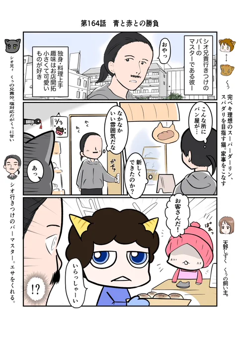 #スパダリにゃんこ
#くぅの日常 第164話
青と赤との勝負

ハイスペックなスーパーダーリン、スパダリ猫を目指すくぅと、飼い主しずくの日常マンガ。

くぅとしずくの話はひと休み。
今回は節分に合わせて、アオ太とアカオの話です。

今日は立春。春も近いですね。 