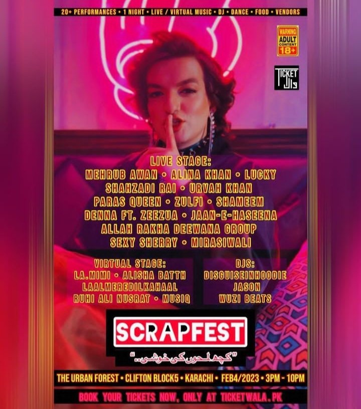 الحمدللہ ، کراچی میں پابندی لگ گئی، اب یہ اسلام آباد بھاگ رہے ہیں 
سندھ ہائی کورٹ نے کلفٹن میں چار فروری کو منعقد ہونے والے "اسکریپ فیسٹ" نامی فیسٹیول روکنے کا حکم دے دیا. فیسٹیول کے نام پر ہم جنس پرستی کو فروغ دینے کا پروگرام ہے، 
#scrapfest #muslim_identity 
#banscrapfest