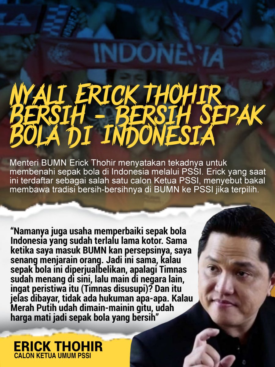 sunghoonplay's tweet photo. Pak ET ini pengalamannya banyak banget. Sangat cocok jika beliau ingin membenahi PSSI #NyaliET
Bersihkan Sepak Bola https://t.co/u7wGez8Olb
