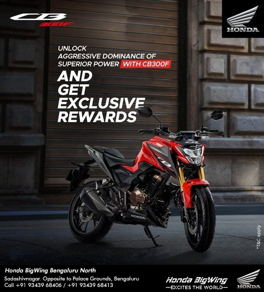 BigwingNorth's tweet photo. Throttle up with the unbeatable vigor and aggressive looks of #CB300F on urban roads.
Don’t miss the chance to grab the exclusive rewards on CB300F. Visit the nearest #HondaBigWing store today to know more.
#Naked #StreetFighter #StreetBike #StreetBikers #HondaBigWing https://t.co/AxWspABHs5