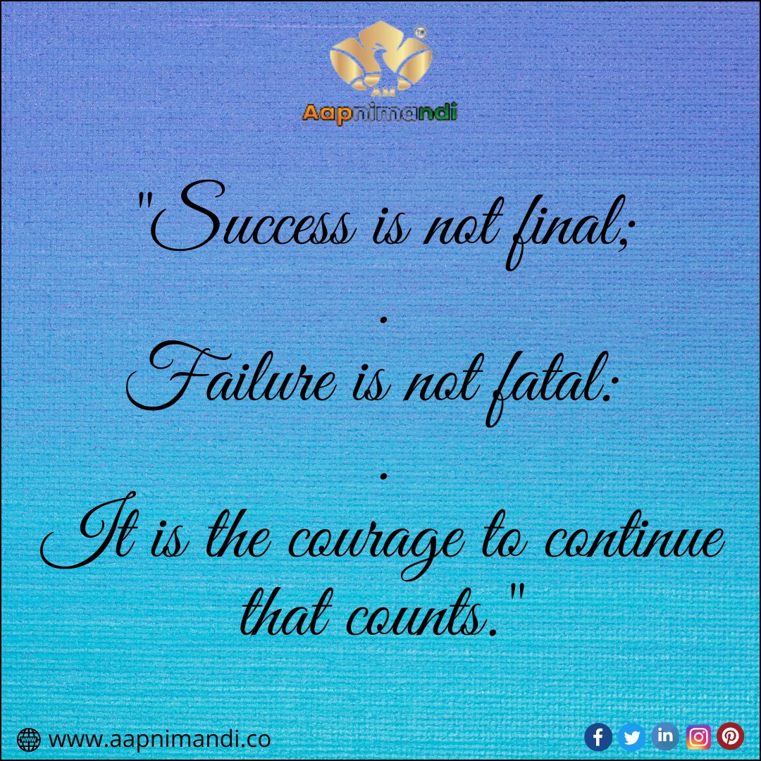 Aapni_Mandi's tweet photo. ๐ "Success is not final; Failure is not fatal: It is the courage to continue that counts."
.
#business #b2b #b2c #onlinebusiness #postfreead #portal #onlineportal
#aapnimandi
----
AapniMandiยฎ
๐ +91-9971797295
๐ง support@aapnimandi.co
๐ https://t.co/gAp6Iz0As0 https://t.co/TVVh9V3HHW