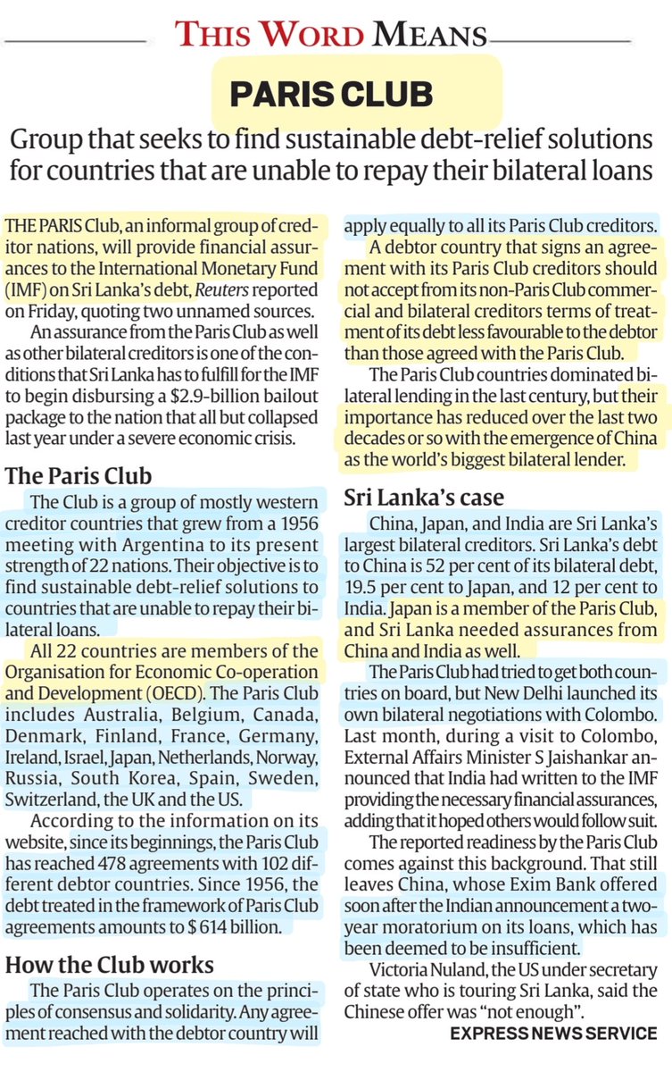 'Paris Club'

Imp info: Abt the group that seeks to find #sustainable debt relief solutions fr Countries,recent #srilankacrisis &
More..

#ParisClub #DebtRelief #IMF 
#Srilanka #China #Japan #India 
#economics 

#UPSC #UPSC2023 #upscprelims 

Source:IE