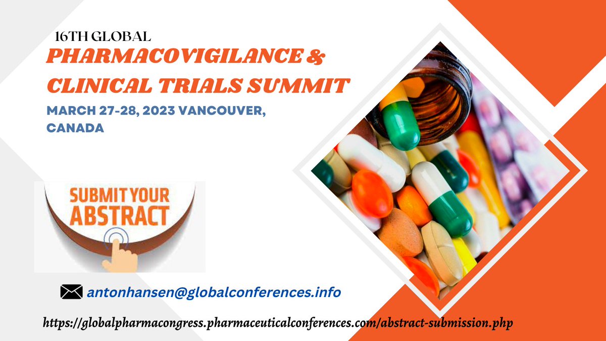 TechORate1's tweet image. Would like to take the immense pleasure to announce the “16th Global Congress on #Pharmacovigiance &amp;amp; #Clinical_Trials Summit Research” #March 27-28, 2023 #Vancouver, #Canada.
More : …ongress.pharmaceuticalconferences.com

 WhatsApp :   +44 7360538394

#CLINICAL_TRAILS_2023