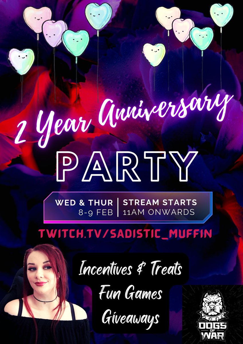 Grab your snacccies & party hats, we are celebrating on Wed & Thur!! ✨♥ It's been an INCREDIBLE 2 years & what better way to celebrate, than with some fun games, incentives, giveaways & a special stream!! 😍🔪 Zee you there!! ♥🤍 #somethingspecial #twitchanniversary