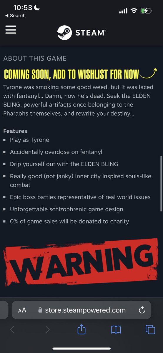 TheBlackHokage's tweet photo. Why when I searched Elden Ring on Steam this foolishness came up? This shall not prosper on BHM 😭 https://t.co/voXcW4uyIF