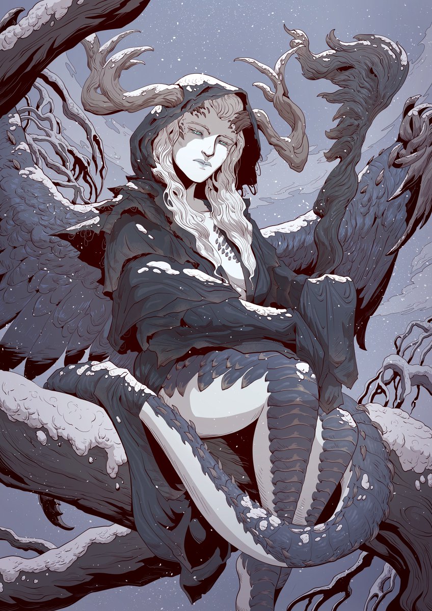 sane_kyle's tweet photo. "Our Pale Companion" 2022 v 2021.
The Four Seasons 1/4, symbolizing Winter. One of my favorite personal pieces based on a song by Agalloch; one of the most beautiful pieces of music ever written.
#angel #antlers #wingedcreature #fantasycreature #fantasyart #winter #fourseasons https://t.co/M1cK12svNH