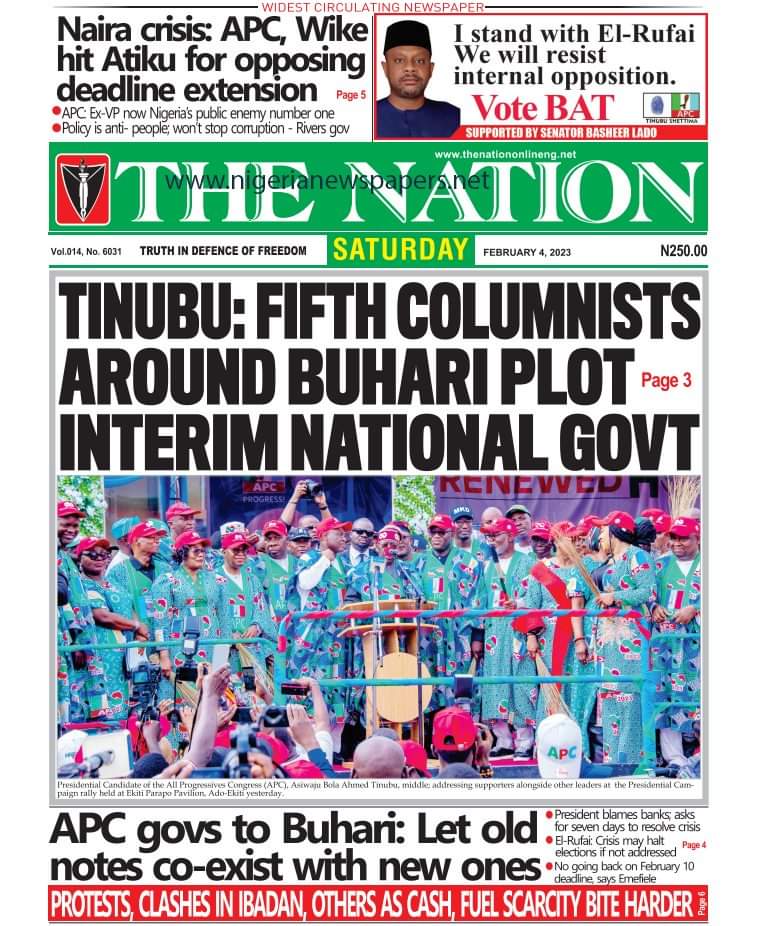 uniquesegun's tweet photo. Today's newspaper Headlines Nigerian Army MC OLUOMO Seyi Makinde Opay Tinubu Obi Hansi Flick Emefiele Seun Femi Fear Buhari Nana Atiku Wike Mourinho Willian Blaqbones Xi Jinping INEC Commander In Chief El Rufai #FreeKingFriday Qur'an Retweet like follow ifb https://t.co/7bpvb4mZjU
