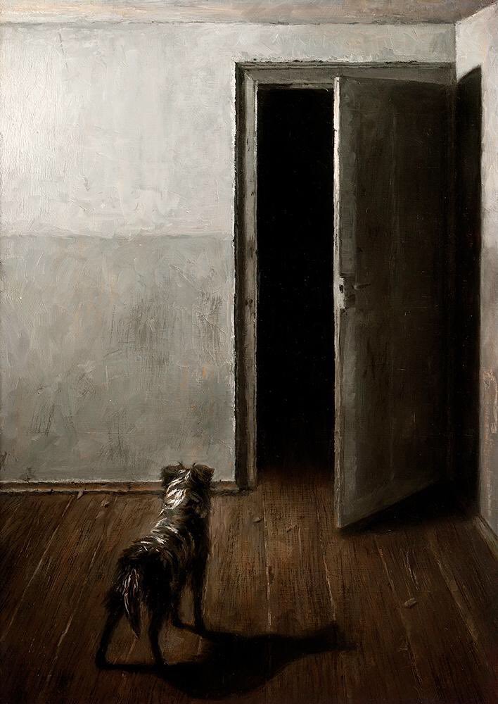 lrphilipson's tweet image. people who hate skinamarink see this and are like. yeah but it would be way better if there was a demon or a ghost looking at the dog through the door. how am I supposed to be scared if the artist didn’t paint anything