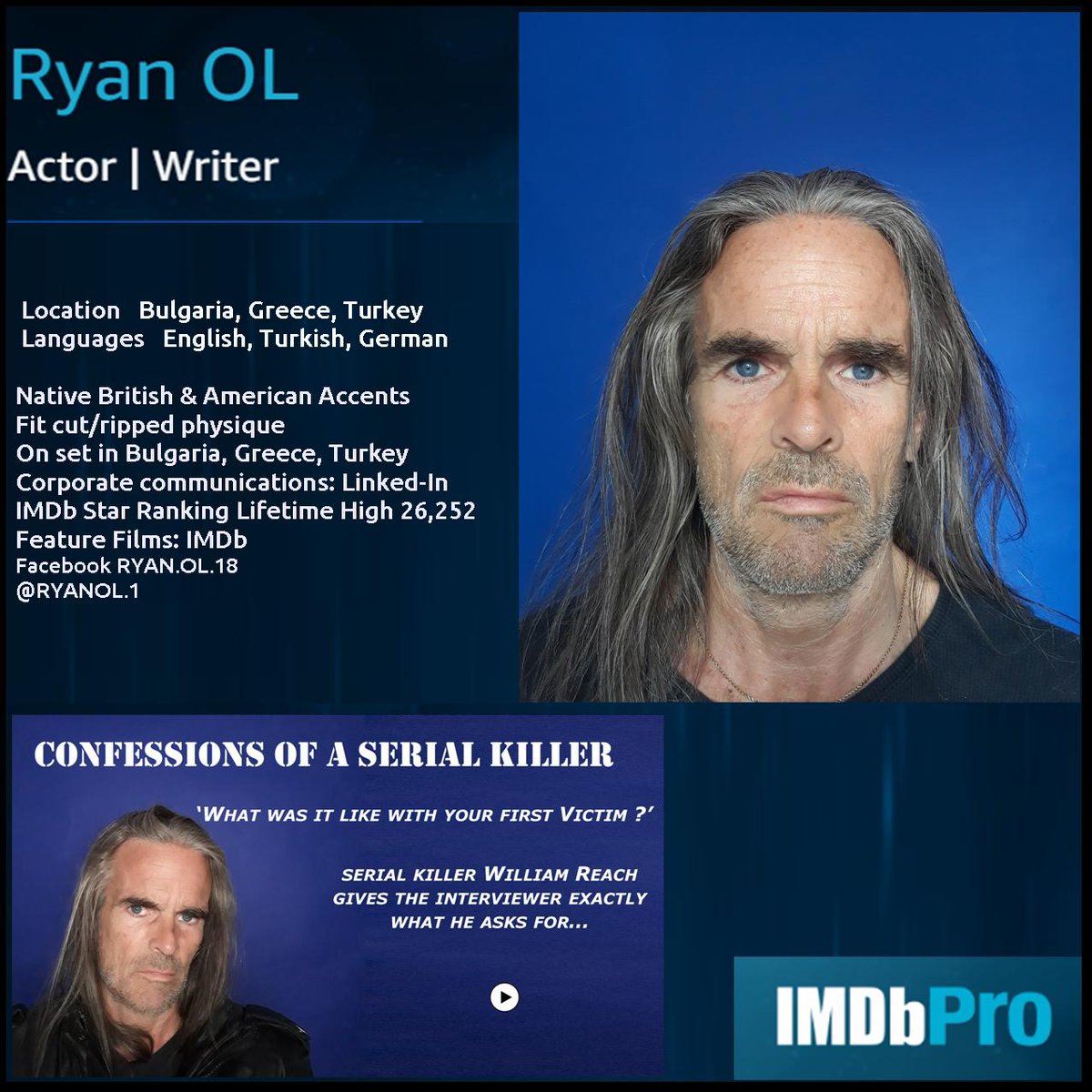 Ryan1OL's tweet photo. Actor RYAN OL , IMDb... https://t.co/TxBnTFbtL3...
Voice Reels British & American Accents, Turkish https://t.co/XR57OeMa2o
#horroractor #actingismylife #screenactors #internationalactor #FILMINGinBulgaria #Greece #Istanbul #Sofia #Bulgaria #Europe
#horror #horroractor #killing https://t.co/HXARRXVjPC