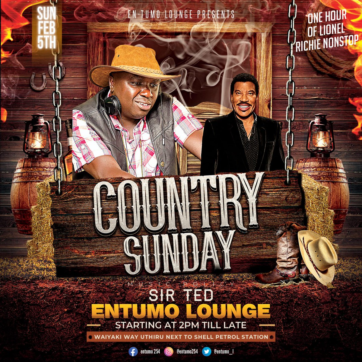 entumo_l's tweet photo. Make a date this Sunday for Sir Ted is back &amp; will be taking us for an amazing and wild country ride.

This week we feature Lionel Brockman Richie co-lead singer The Commodores.

You better dust your cowboy/girl hats &amp; boots.

#entumolounge #waiyakiwaysfinest #countrysundays❤️ https://t.co/38ppzgaFKM