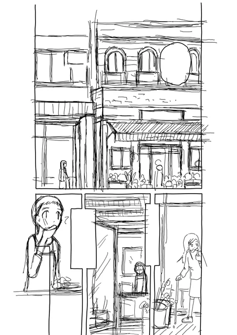 で、こんな感じにまず資料なしで描く
イメージだけで。
今回は「リヨンの花屋」とか。ほぼ空想
んでペン入れの時に細部。

…この次のページに決め花屋を描くのだが
知らんぞもう… 