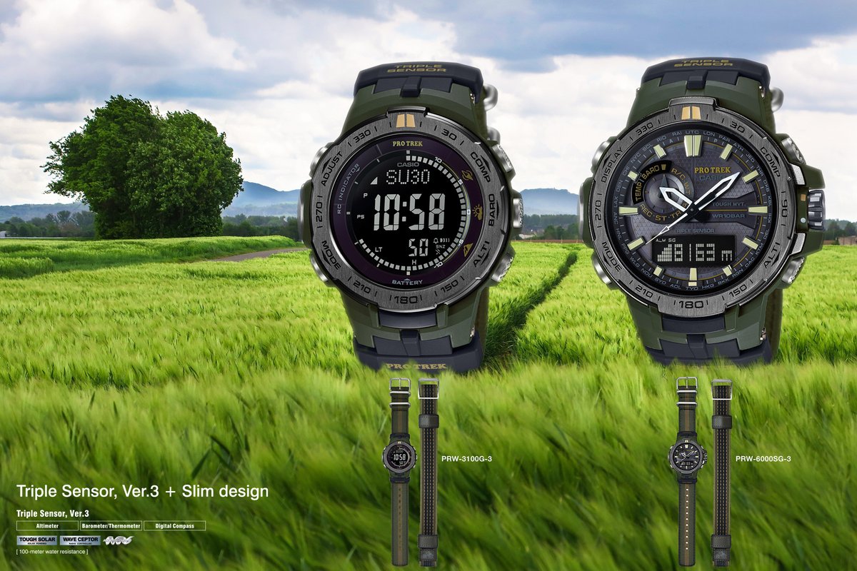 javyscasio's tweet photo. In addition to standard cloth bands that provide a great fit to the wrist, these models also include rubber bands that are hightly elastic, which allows them to slip easily over thick outerwear.
#javys #Protrek #TripleSensor #outdoor #Solar #replaceableband #PRW3100G3 #PRW6000SG3 https://t.co/xvcsFarGDU