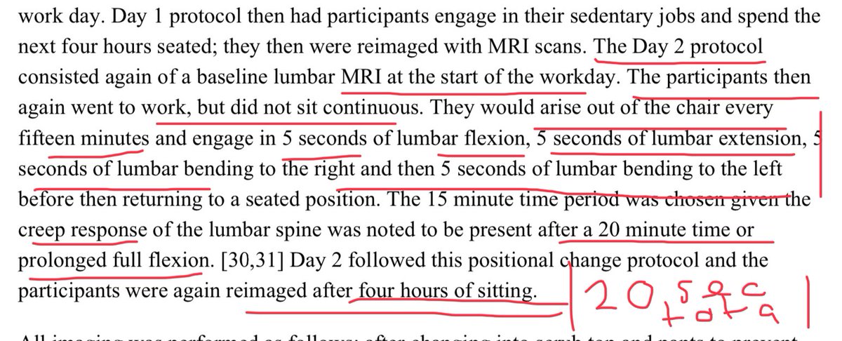 Interesting study that may challenge some disc centric views on the effect of prolonged sitting. It took just 20 seconds of movement every 15 minutes over four hours of sitting  to reverse any effects of the sitting stresses.

So around 1.5 minutes of motion over four hours