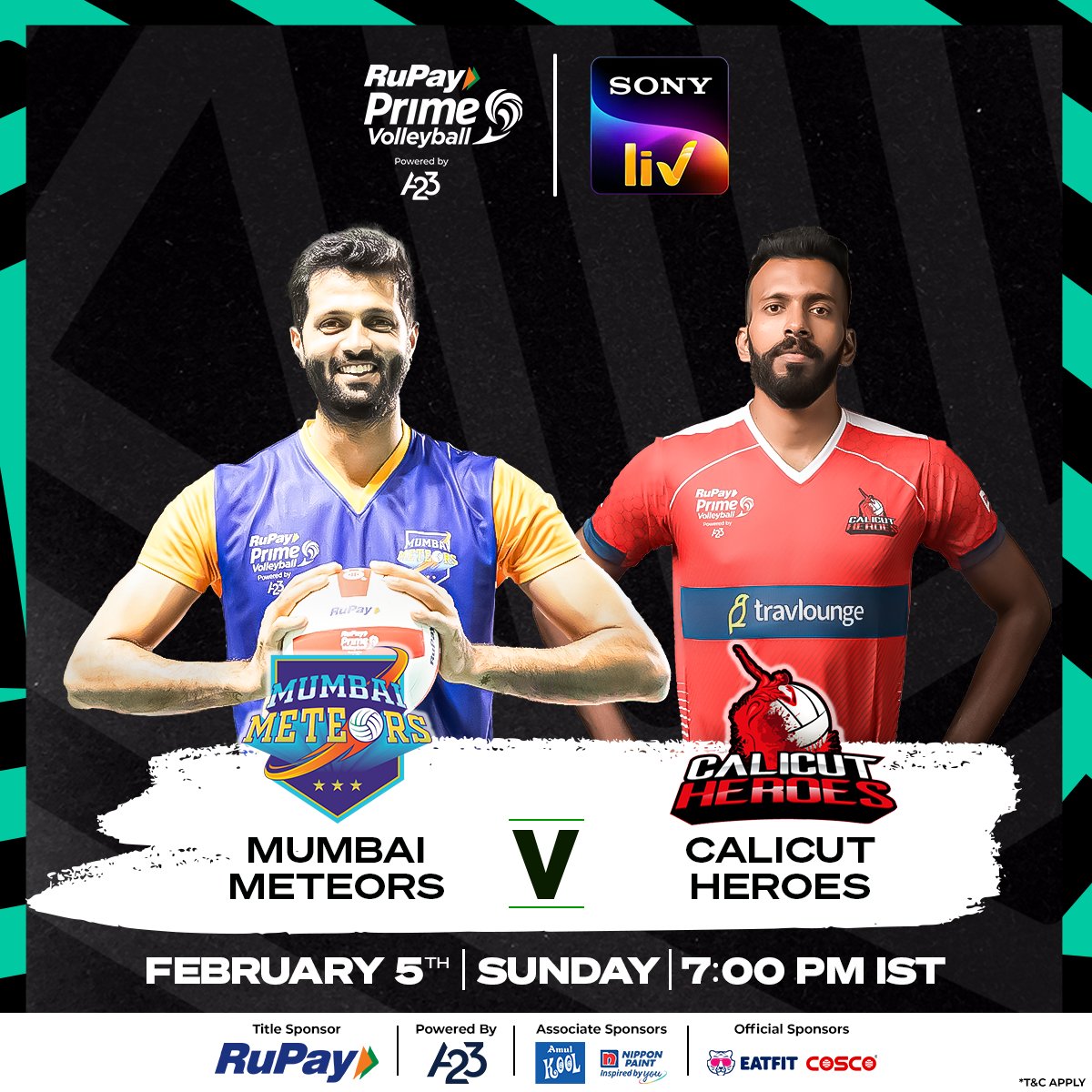 Special day as @Mumbai_Meteors make their #RuPayPrimeVolley 🏐 debut 🆚 @CalicutHeroes 😍

Which team is starting off their campaign on a high? 💭⤵️

Watch #AsliVolleyball tonight at 7 PM, LIVE on #SonyLIV!

#MumbaiMeteors #CalicutHeroes