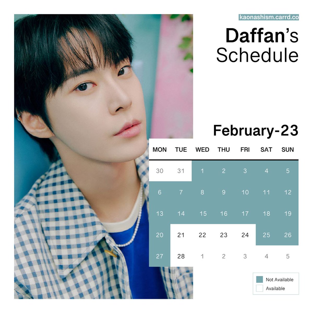 𝐭𝐚𝐥𝐞𝐧𝐭 𝐚𝐯𝐚𝐢𝐥𝐚𝐛𝐢𝐥𝐢𝐭𝐲
___
Daffan (@daffanarzy)
daffanharzayyan.carrd.co 

Hanya sisa 5 hari lagi untuk sama Daffan di bulan Februari ini loh! 😉❤️