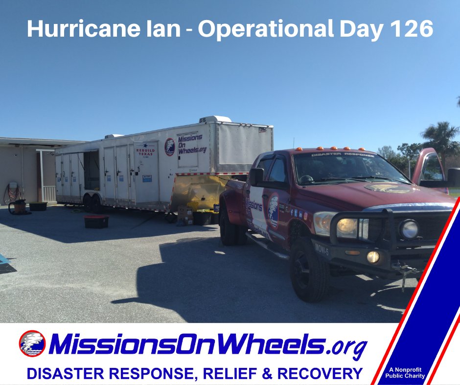 MissionsOnWheel's tweet photo. Today marks Operational Day 126 on the ground in #SWFL supporting #HurricaneIan relief and recovery.  18 weeks in and we just deployed our seventh trailer to the region to support #disasterrecovery for at least a year!
https://t.co/xDIM0daXqb https://t.co/2tgDbfI5xQ