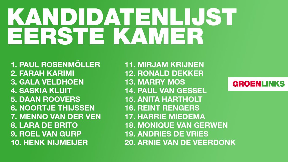 Dit is onze definitieve kandidatenlijst voor de Eerste Kamer, zojuist vastgesteld door het #GroenLinksCongres ❤️💚
