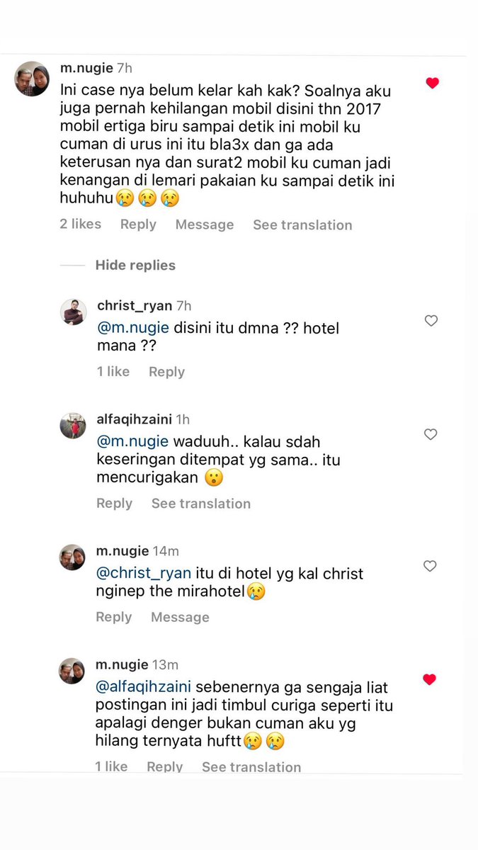 tapi pihak hotel sempat mengatakan kehilangan mobil tidak pernah terjadi di hotel mrk. tp pada saat postingan saya di reels viral ternyata hal serupa pernah jg dirasakan oleh tamu lain nya