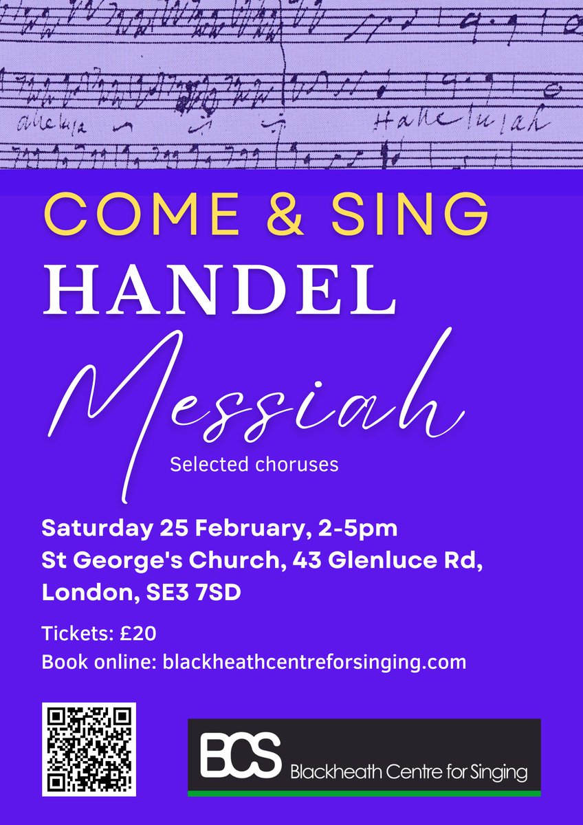 Blackheath Centre for Singing (@blackheathsing) on Twitter photo COME & SING! Join us on Saturday 25 February, 2-5pm as we explore #Handel Messiah. Informally perform this #choral classic <a href="/StGeorgesWP/">St George's Westcombe Park</a>. All welcome! 🎶
Tickets 🎟️: £20 (including music score hire)
Book here: bit.ly/BCSComeandSing
#blackheath #greenwich #comeandsing COME & SING! Join us on Saturday 25 February, 2-5pm as we explore #Handel Messiah. Informally perform this #choral classic <a href="/StGeorgesWP/">St George's Westcombe Park</a>. All welcome! 🎶
Tickets 🎟️: £20 (including music score hire)
Book here: bit.ly/BCSComeandSing
#blackheath #greenwich #comeandsing
