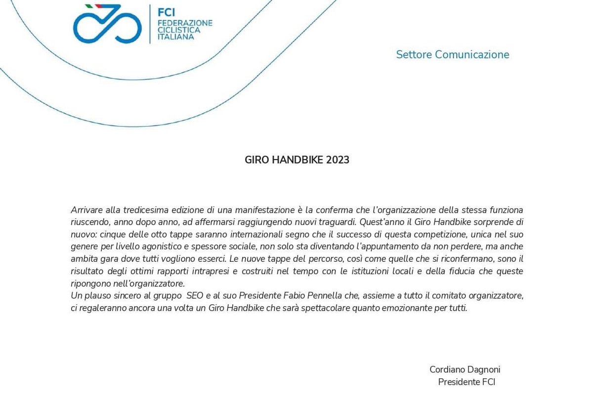 GiroHandbike's tweet photo. Sono tantissimi i messaggi di Auguro che stanno giungendo dalle più alte istituzioni sportive italiane. Tra pochissime ore il via alla 13^edizione del GIRO HANDBIKE https://t.co/MlMNC1l9nz