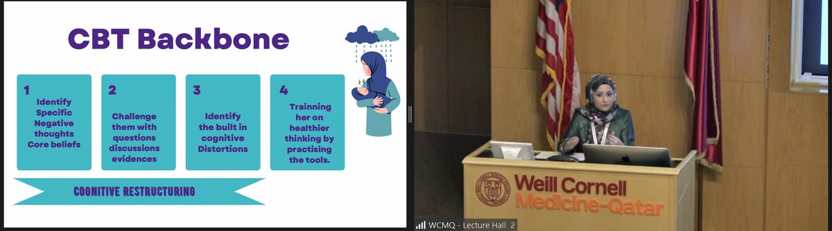 cpd_wcmq's tweet image. Our second session , &quot;Can CBT alone help in Postpartum Anxiety disorder?&quot; will be facilitated by Dr Sanabel Al-Akras, MD.
@WCMQatar
@HMC_Qatar
@SidraMedicine
@dohainstitute
#PeripartumDepression #Anxiety #Psychosis #peripartumdisorders #psychiatrists #CBT