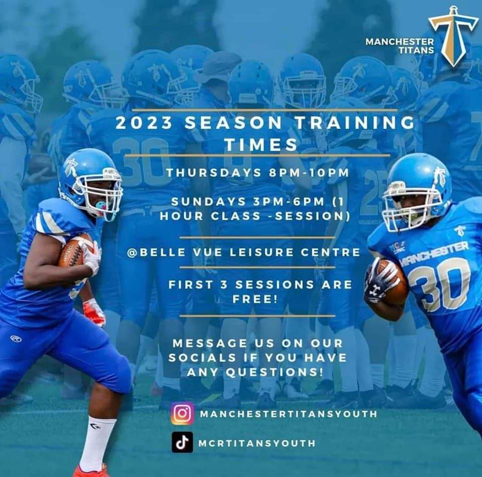 Titans U16 and U19 are still recruiting for 2023.

Sundays 3-6pm.

#ManchesterTitans #Manchester #ManchesterSport #NewSport #AmericanFootball #BritishAmericanFootball #BelleVue #2023