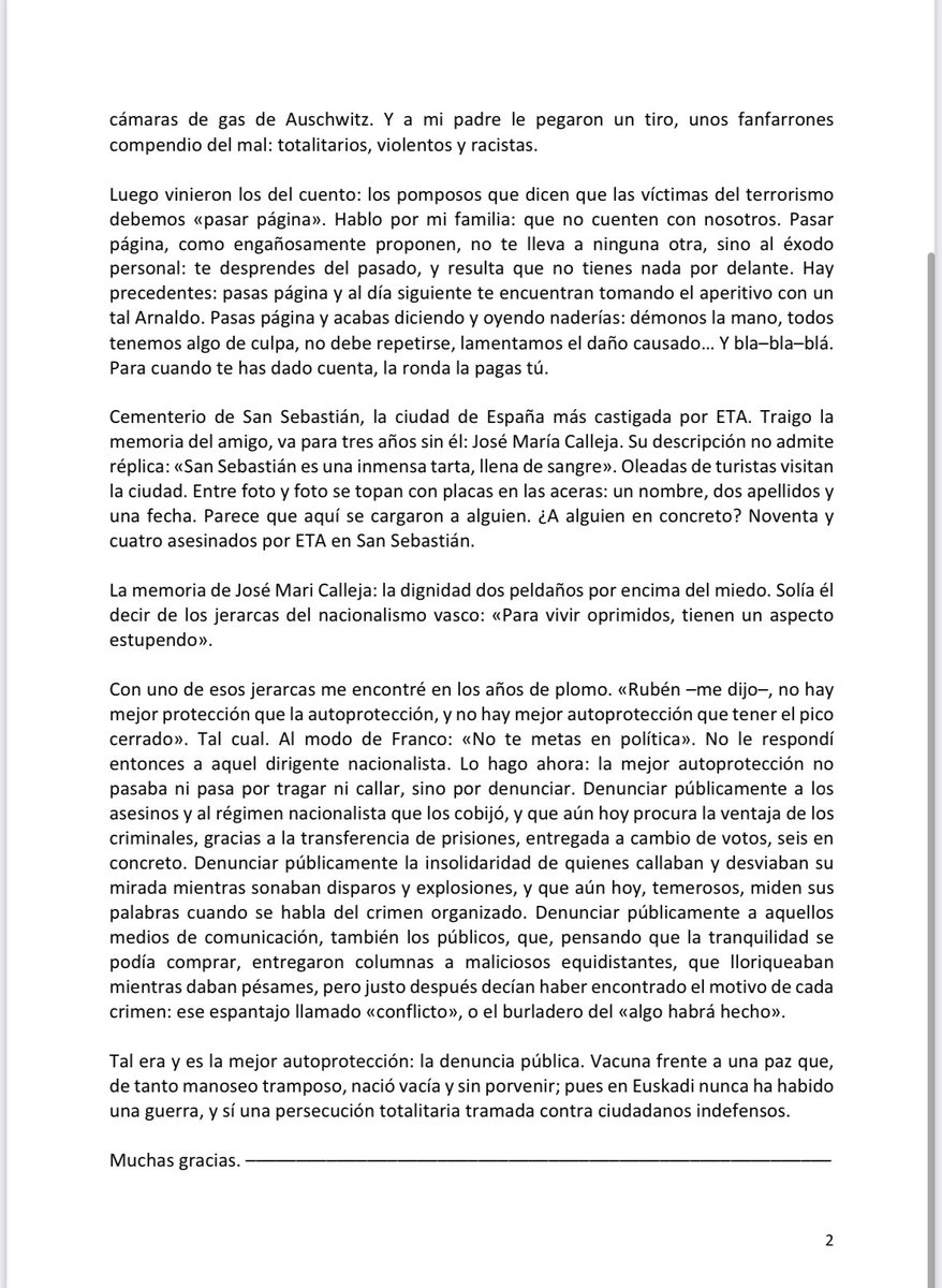 Cayetana Álvarez de Toledo (@cayetanaat) on Twitter photo Esta extraordinaria carta de <a href="/rubenmugica/">Rubén Múgica</a> a su padre, Fernando Múgica Herzog, en el 27 aniversario de su asesinato por la banda terrorista ETA.
Por favor, léanla y divúlguenla. Esta extraordinaria carta de <a href="/rubenmugica/">Rubén Múgica</a> a su padre, Fernando Múgica Herzog, en el 27 aniversario de su asesinato por la banda terrorista ETA.
Por favor, léanla y divúlguenla.