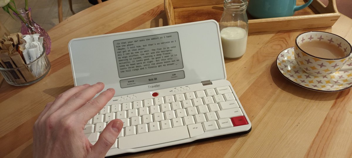 Writing a new thing at <a href="/BookNookStir/">The Book Nook Stirling</a>, and I've been watered and fed as well. All in all, a good afternoon. <a href="/getfreewrite/">Freewrite Distraction-Free Writing Tools</a>