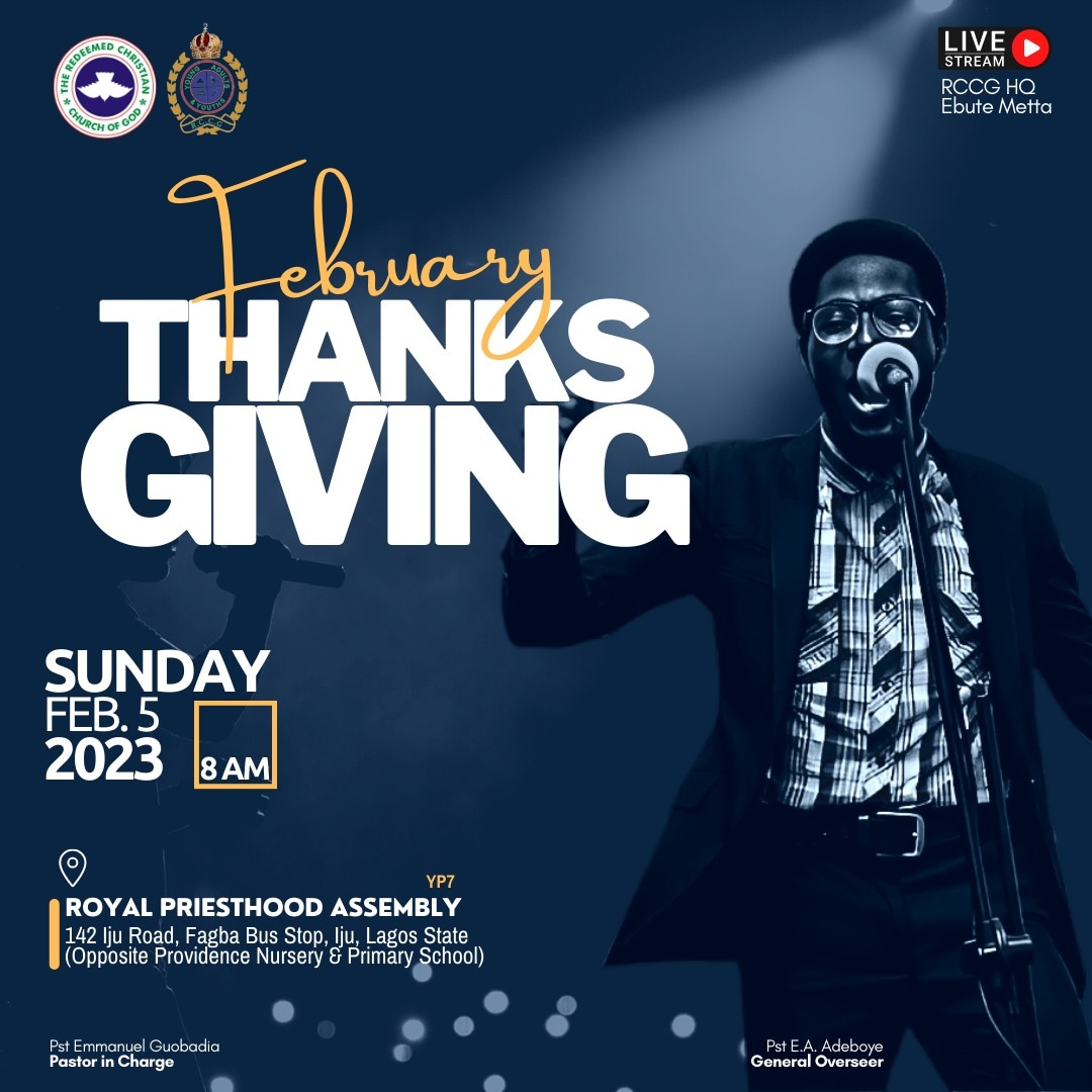 rccg_rpassembly's tweet photo. You don't want to miss another session of Intense Praise &amp; Thanksgiving to God for making you Victorious over January.

Ministering: General Overseer, Pastor E.A Adeboye

Time is 8:30am.

#february #rccg #wonderful https://t.co/z3FLvji3hy