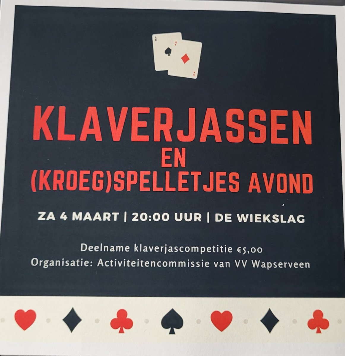 Klaverjassen en (kroeg) spelletjes, zaterdag 4 maart