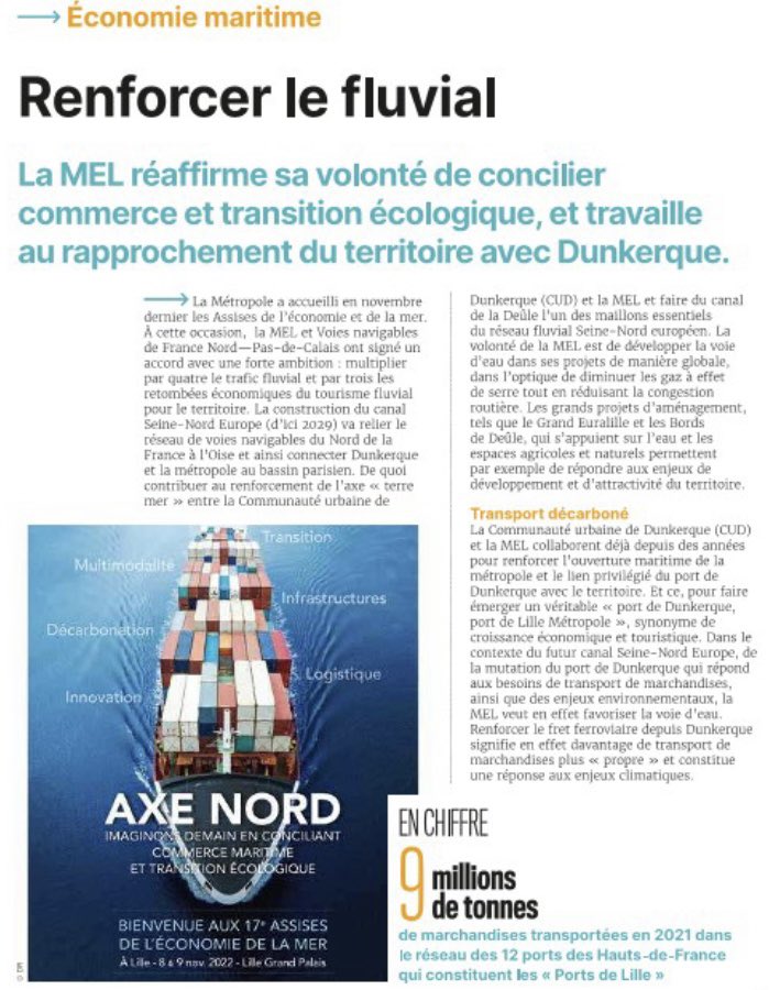 Marie-Céline Masson (@mariec_masson) on Twitter photo 1/3 Merci à la @MEL_Lille pr ce focus sur le #Fluvial dans sa revue.
La pertinence du #fluvial dans le #NordPasdeCalais n’est + à démontrer ! <a href="/DamienCastelain/">Damien Castelain</a> <a href="/DunkerquePort/">DunkerquePort</a> <a href="/hautsdefrance/">Région Hauts-de-France</a> #MauriceGeorges <a href="/FDhersin/">Franck Dhersin</a> <a href="/CCI_hdf/">CCI Hauts-de-France</a> <a href="/P_Vergriete/">Patrice Vergriete</a>
#CommunautéUrbaineDunkerque <a href="/norlinkports/">Norlinkports</a> 1/3 Merci à la @MEL_Lille pr ce focus sur le #Fluvial dans sa revue.
La pertinence du #fluvial dans le #NordPasdeCalais n’est + à démontrer ! <a href="/DamienCastelain/">Damien Castelain</a> <a href="/DunkerquePort/">DunkerquePort</a> <a href="/hautsdefrance/">Région Hauts-de-France</a> #MauriceGeorges <a href="/FDhersin/">Franck Dhersin</a> <a href="/CCI_hdf/">CCI Hauts-de-France</a> <a href="/P_Vergriete/">Patrice Vergriete</a>
#CommunautéUrbaineDunkerque <a href="/norlinkports/">Norlinkports</a>