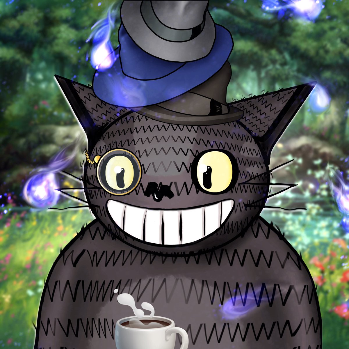 GM ☕️

I have created this design yesterday.
Inspiration studio ghibli.

The cat is made with the letter "W" &amp; "O"
To make "WO"
Proud, it’s look clean 

#nft #solana #eth #bsc #crypto #gm #cat #art