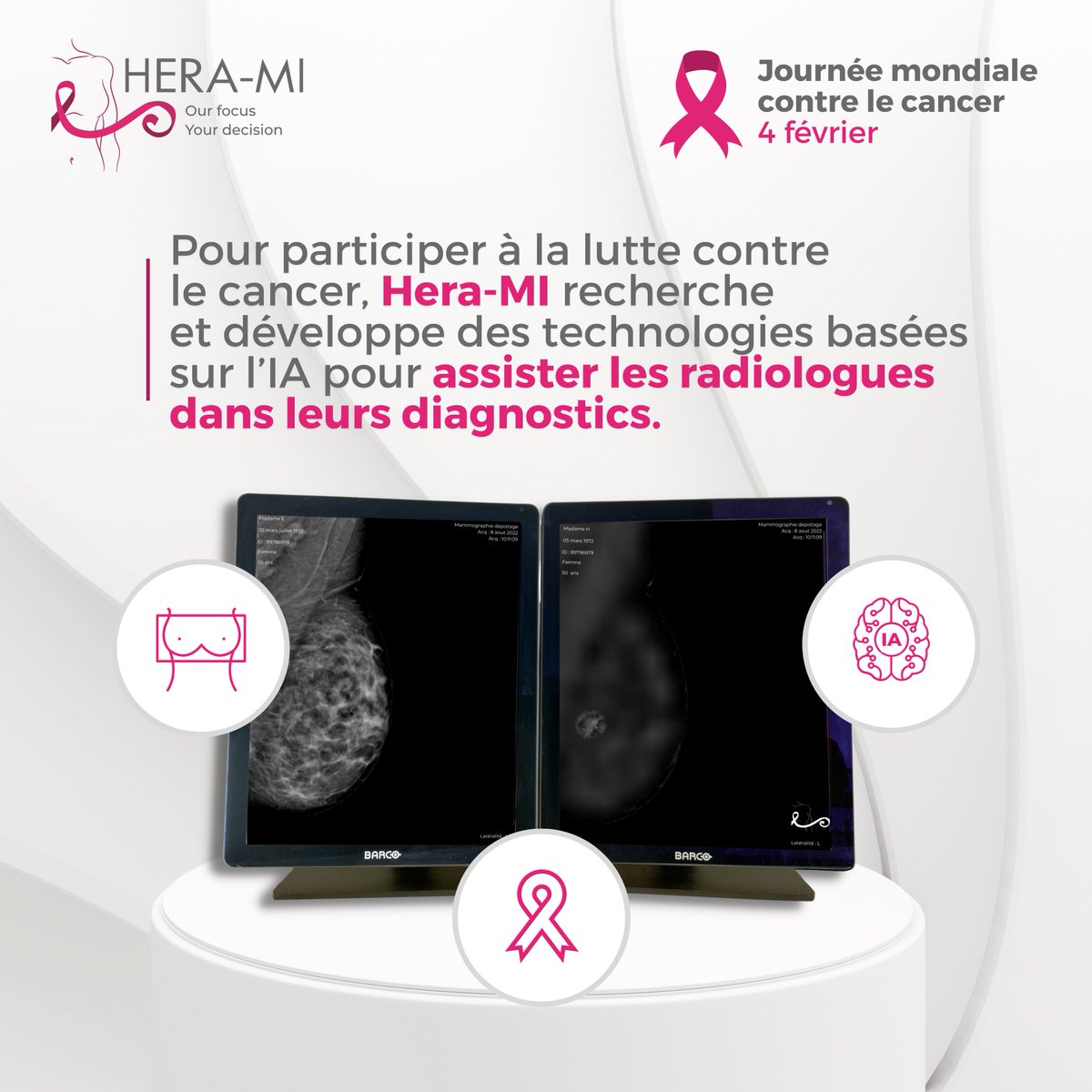 Hera__MI's tweet photo. Hera-MI est une #medtech engagée dans la lutte contre le cancer ! 🎀
 
➡️ Participez avec nous à cette lutte, en partageant notre publication et en utilisant les hashtags suivants : #JournéeMondialeContreLeCancer #IAcontreLeCancer #LutteContreLeCancer https://t.co/ntOV7wUQCz