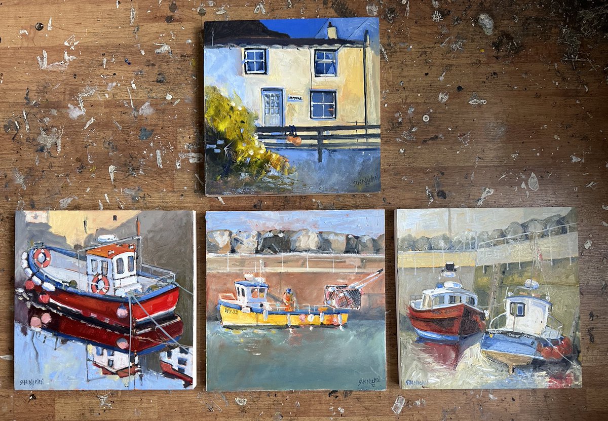 #Paintings to make you #smile and #lift your #spirits #Staithes #boats #cottage #oils #woodpanels 10x10” #series