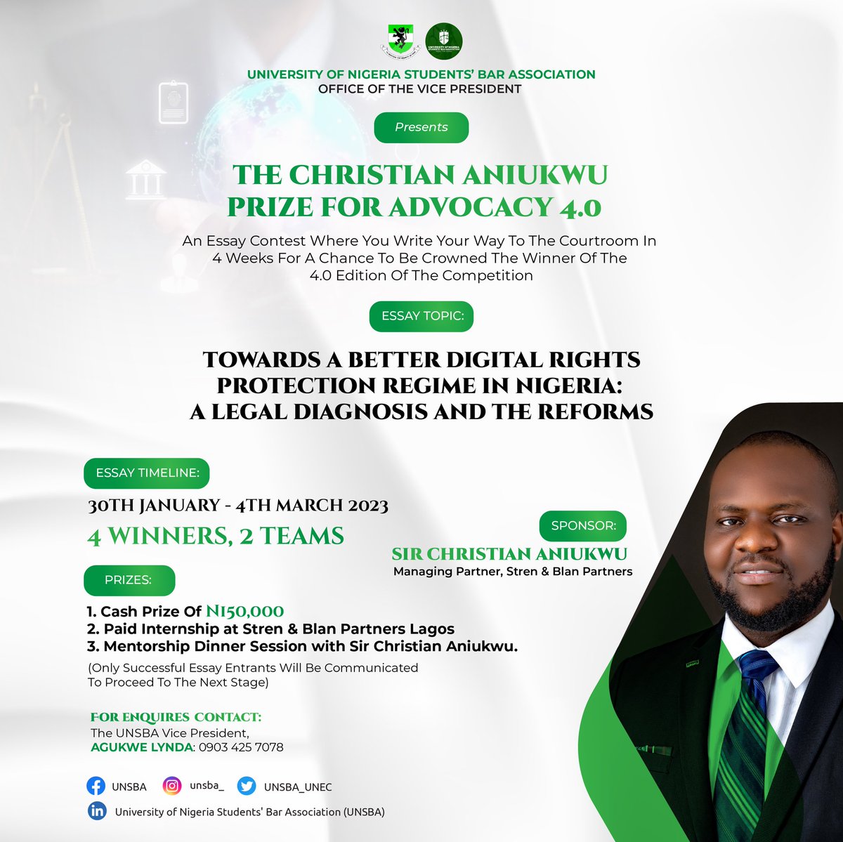 UNSBA_UNEC's tweet photo. to engage in a battle of words in order to determine who will make it for the oral grand finals to stand a chance to win a mouth watering cash prize, an internship opportunity and a mentorship dinner session with the sponsor. https://t.co/MAkqtqz3j4