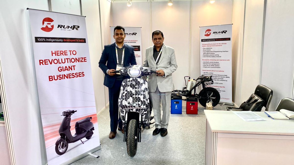 RunRMobility's tweet photo. Taking massive steps right from the beginning!
Currently at ICAT to display the revolutionary and rapid transformation that we are ready to bring! 🛵

#RunR #EV #ICAT #G2Event #AtmaNirbharBharatAbhiyan #MakeinIndia #CleanerMobility https://t.co/bfzIkoY6MG