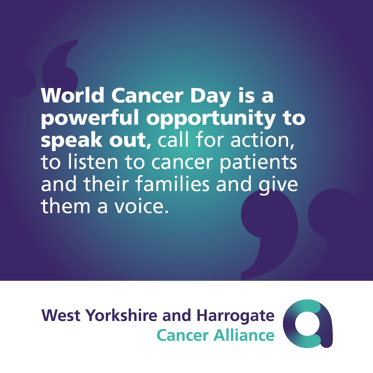 West Yorkshire and Harrogate Cancer Alliance (@wyhcanalliance) on Twitter photo Today is #WorldCancerDay - raising awareness of cancer and encouraging its prevention, detection and treatment.
Its primary goal is to reduce illness and death caused by cancer.
This is so important to us and the wider <a href="/WYpartnership/">West Yorkshire Health and Care Partnership</a> that we'll be making it a week-long event. Today is #WorldCancerDay - raising awareness of cancer and encouraging its prevention, detection and treatment.
Its primary goal is to reduce illness and death caused by cancer.
This is so important to us and the wider <a href="/WYpartnership/">West Yorkshire Health and Care Partnership</a> that we'll be making it a week-long event.