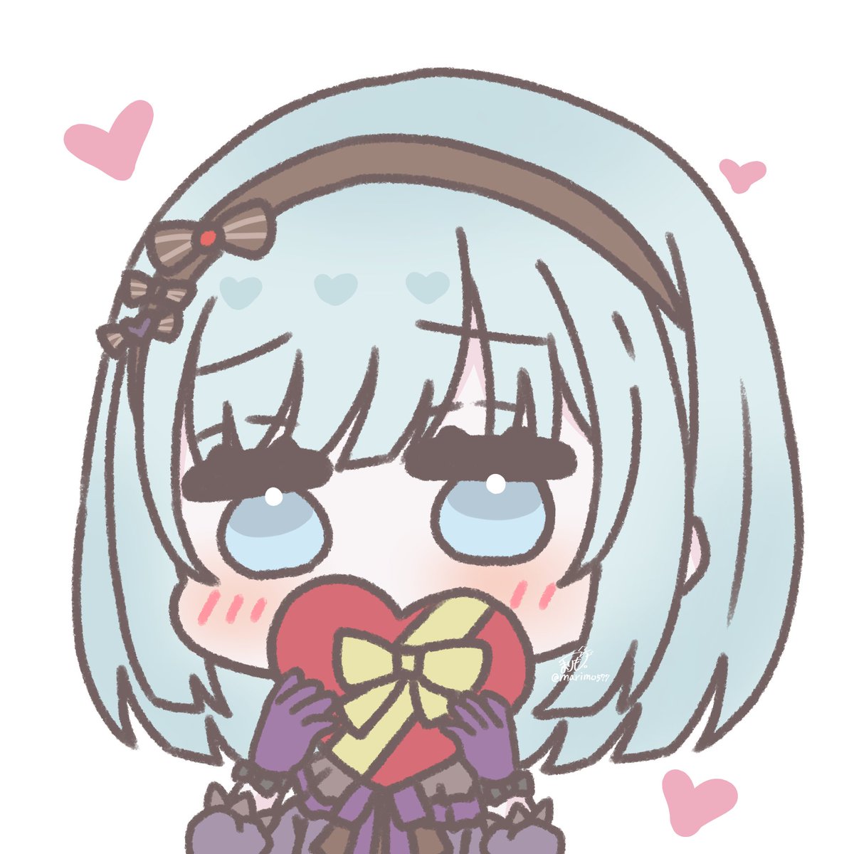 1girl solo blue eyes gloves blue hair chibi heart  illustration images