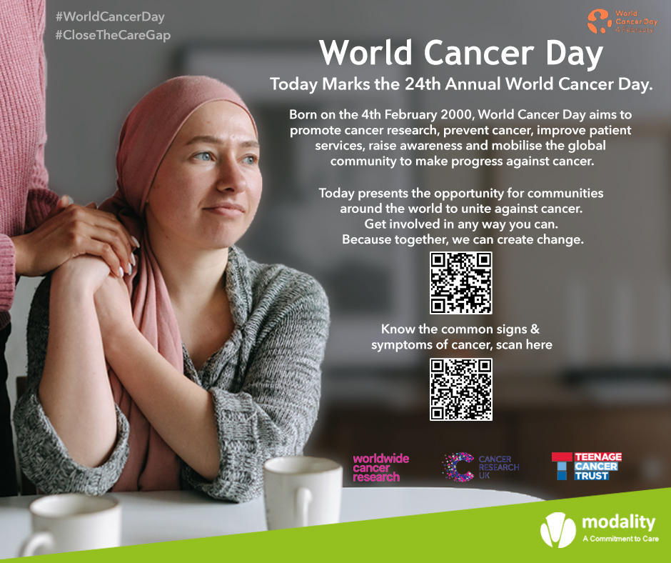 ModalityEastSur's tweet image. Today Marks the 24th Annual World Cancer Day
Get Involved: conta.cc/3Y3vZkP
Know the common signs and symptoms of cancer: conta.cc/3Y2Iltq
Donate:
World Cancer Day - conta.cc/3HzztED
Cancer Research UK - conta.cc/3X35lY3