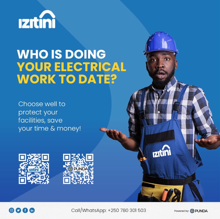 Izitini_com's tweet photo. Get all the #electrical work that you want for your facilities with our team! Happy weekend! #kigali #Technical https://t.co/DREYmgH6PR