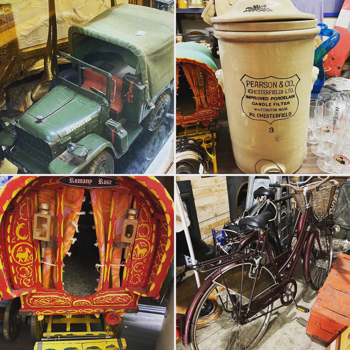 astraantiques's tweet photo. Our dealers have been in and out all week restocking so there’s plenty of new treasures for your perusal.   
The Decodence cafe will have your usual selection of tasty home cooked treats. Open 10-5pm #decodence cafe 10-4:30 pm 
#newstock #gypseycaravan #chesterfield #vintagebikes https://t.co/ccSk1AdOn5