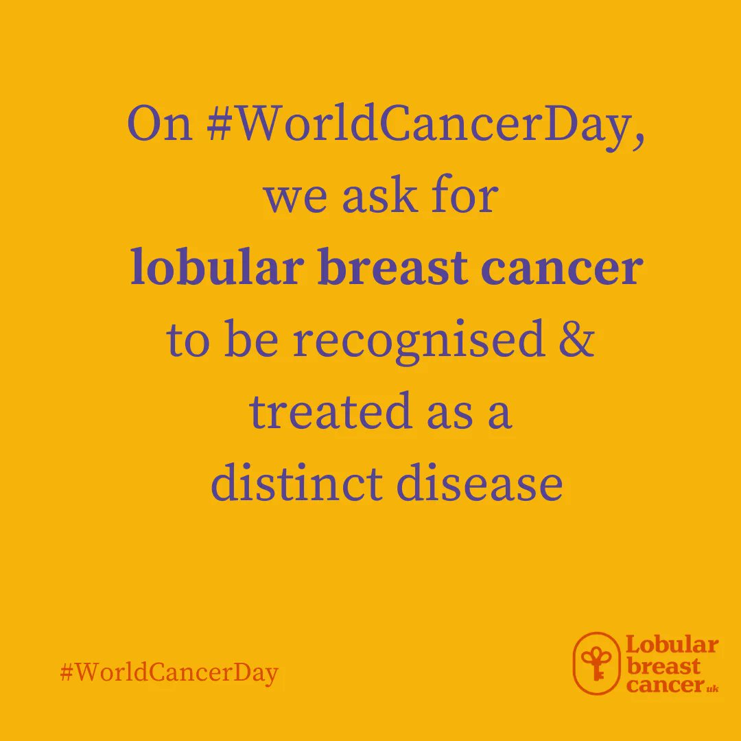 LobularBCUK's tweet photo. On #WorldCancerDay, we ask for #LobularBreastCancer to be recognised &amp; treated as a distinct disease. To find out more about lobular, visit https://t.co/5Hk0S8Hfib #Lobular #ILC https://t.co/pYphSzr24S