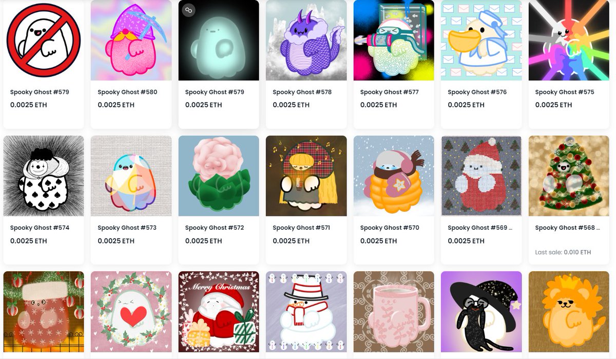 NEW SPOOKY GHOST🤍

0.0025 ETH/Poly✨✨✨

I wanted to make this, too😋
opensea.io/assets/matic/0…

AND!!!
I lowered the price of all the remaining ghosts!!
ALL SPOOKY GHOSTS ARE 0.0025 ETH/Poly!🔥🔥
opensea.io/collection/spo…
Love you❤️

#NFTCommunity #NFTs