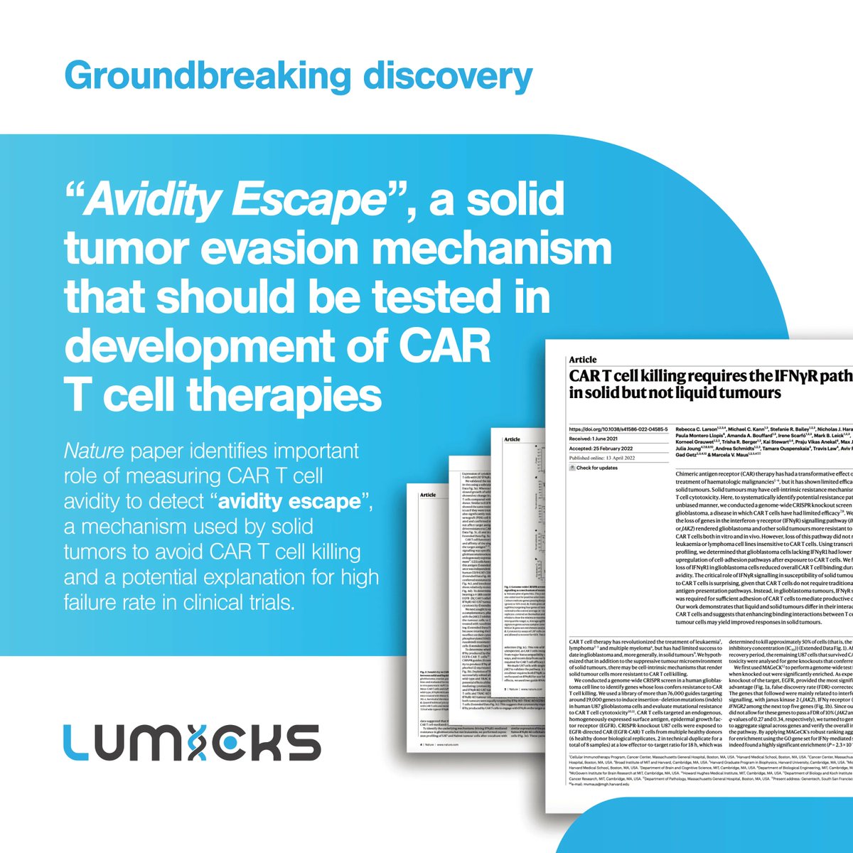 LUMICKS_nl's tweet photo. On #WorldCancerDay, let's recognize how LUMICKS has been making an impact on cancer research development. Using #cellavidity technology, researchers identified the resistance mechanisms to evade #CARTcell cytotoxicity in solid tumors. 
Learn more here:⬇️ 
https://t.co/f2AFj2KoVC https://t.co/FqVyEA6C3e