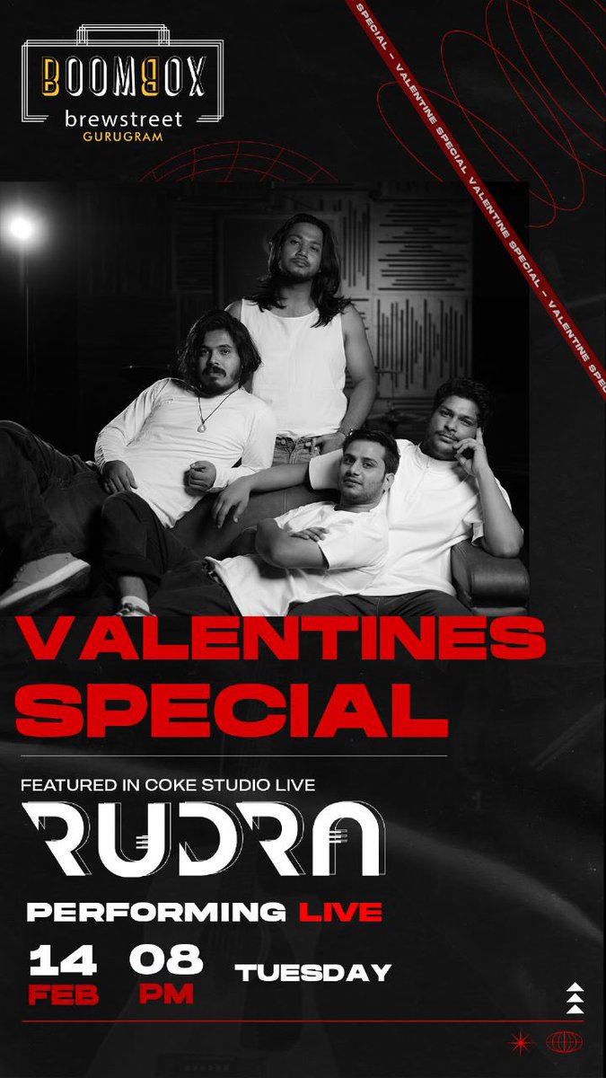 therudralive's tweet photo. So Gurugram people get ready as we are coming to your city on this Valentine’s day !
 Tickets link is open now !! 

https://t.co/2xqzbYWbax

📍 Location- Boombox Brewstreet

#rudratheband #rudramusic #indiemusic https://t.co/xkOgPmLtXh